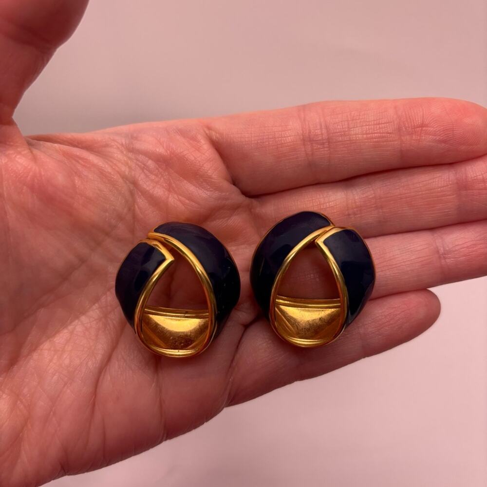 Vintage Gold Tone and Dark Blue Earrings